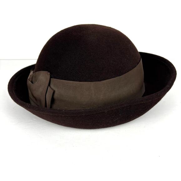 Saks Fifth Avenue Hat Chocolate Brown 100% Wool Felted Ribbon Bow Geo W. Bollman main image 5